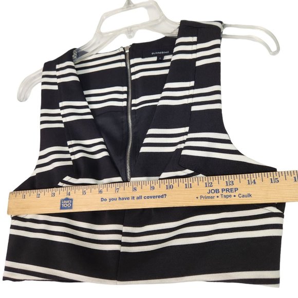 Olivaceous Womens Crop Top Size L Black White Stripe Sleeveless Zip Back Stretch - Picture 7 of 9
